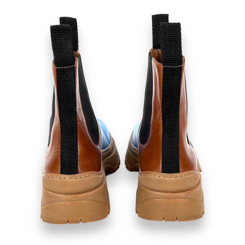 [sold] Marimekko Brown & Turquoise Color Blocked Platform Leather Chelsea Boots - Picture 4 of 5